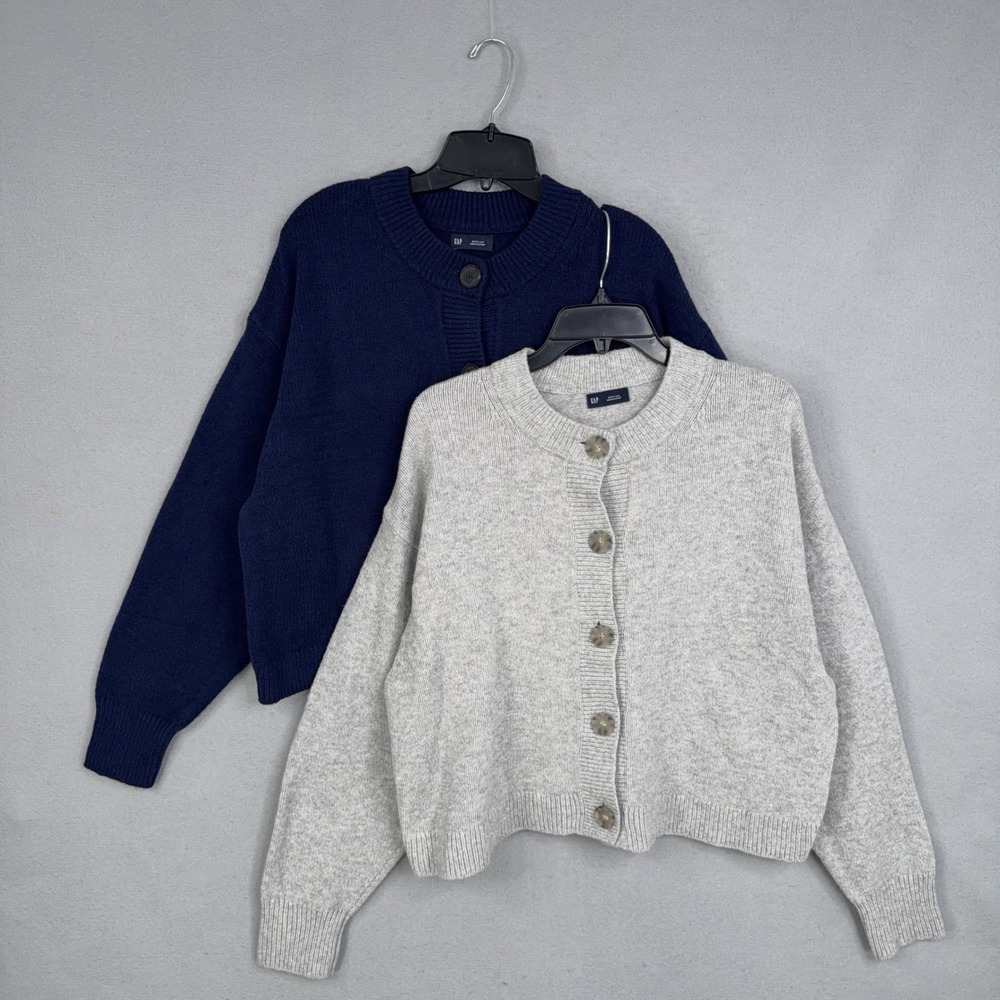 GAP Cardigan Sweater Womens Medium Blue Gray Solid Knit Button Front Lot 2